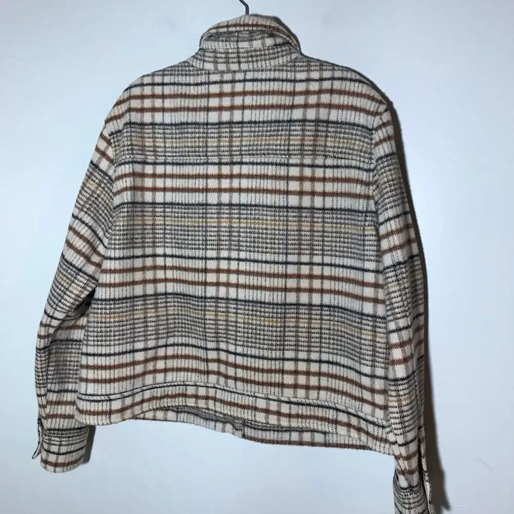 Joie XL soft button front shacket jacket tan plaid fall autumn cozy casual